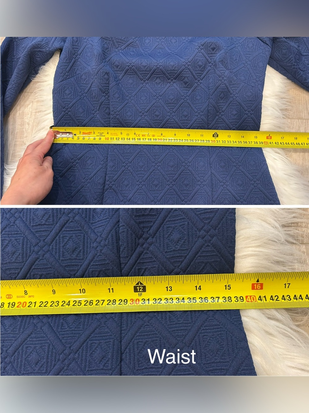 Betsey Johnson Size 8 Textured Geometric Diamond Dress Long Sleeve Navy Blue - Picture 16 of 16